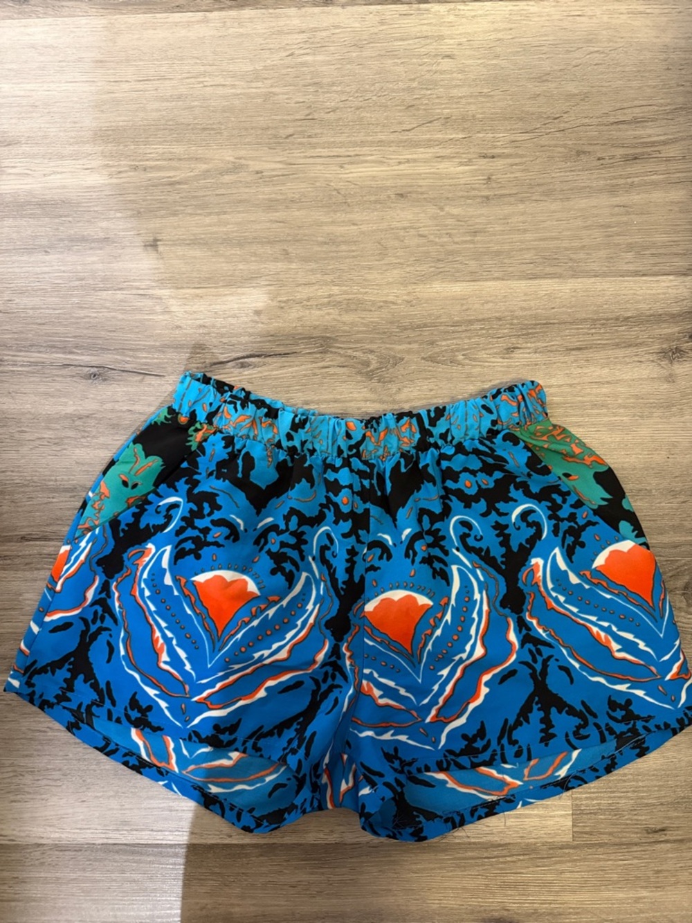 Tyche Blue, Black & Orange Printed Women’s Shorts